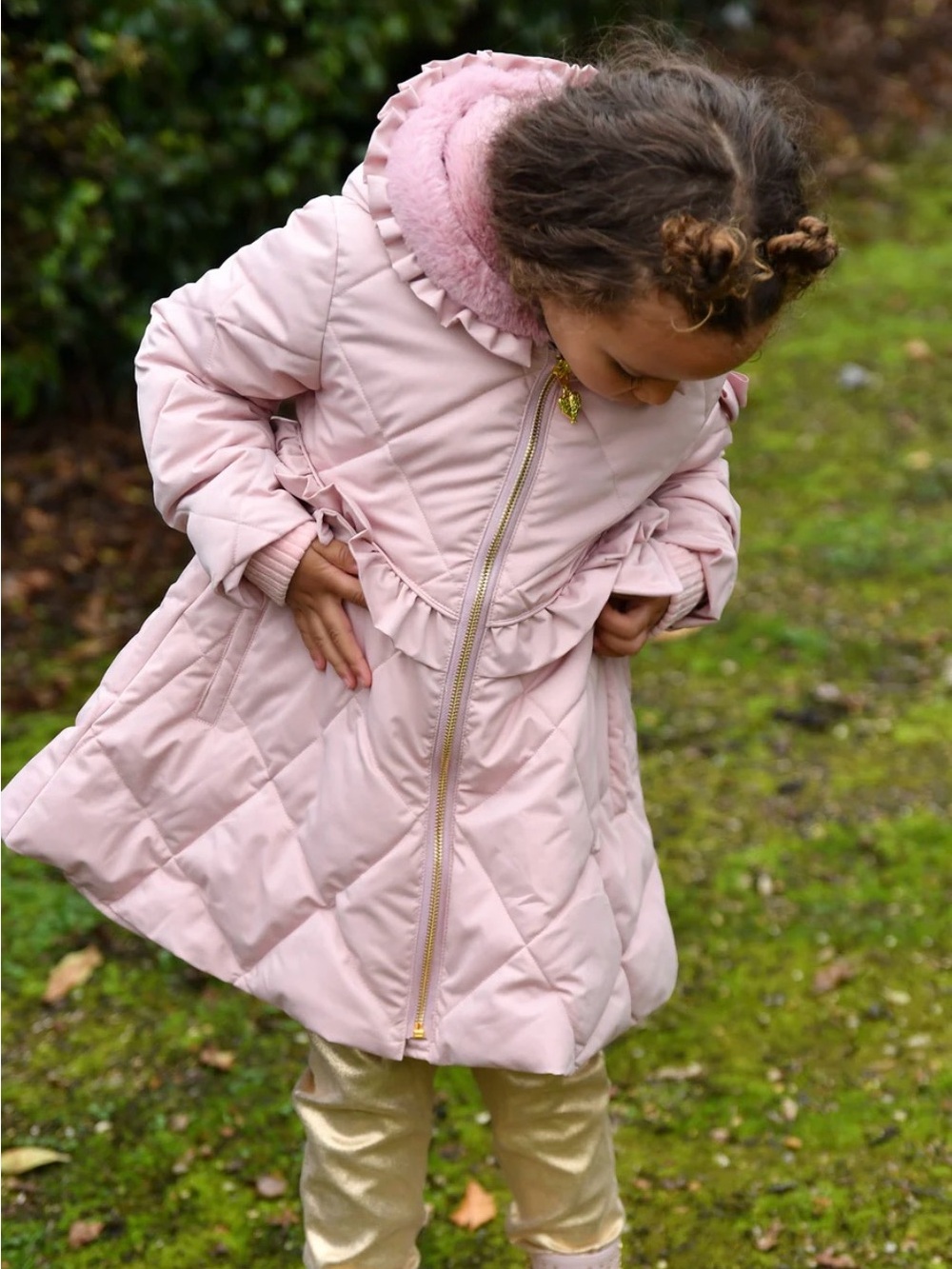 Angel's Face Girls Pink Hooded Coat with Ruffle Trim - size 4-5Y